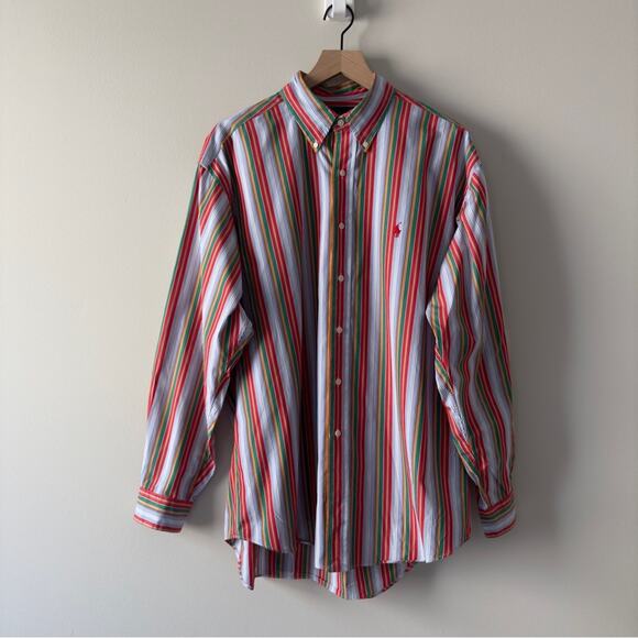 Ralph Lauren Blake 100% Cotton Striped Button Down Shirt Collared Colorful Large - Picture 1 of 8
